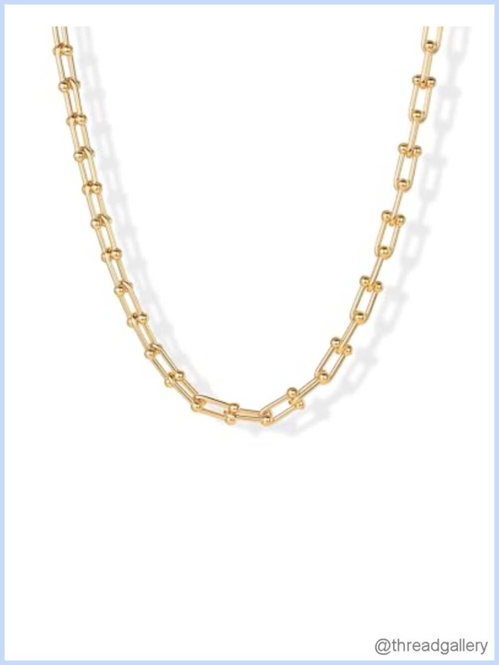 14K Gold Plated Chunky U-Shaped Chain Choker Necklace with Extender